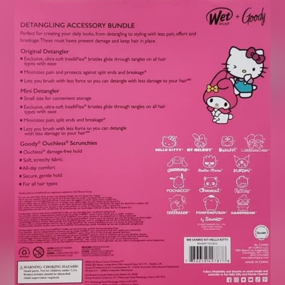 New Hello Kitty & Friends Wet Brush & Ouchless Scrunchies Hair Set - Picture 2 of 3